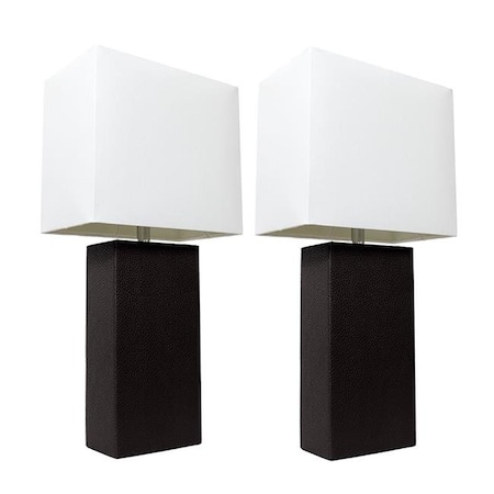 All The Rages Alltherages LC2000-BLK-2PK Elegant Designs Modern Leather Table Lamp with White Fabric Shade - Black; Pack of 2 LC2000-BLK-2PK